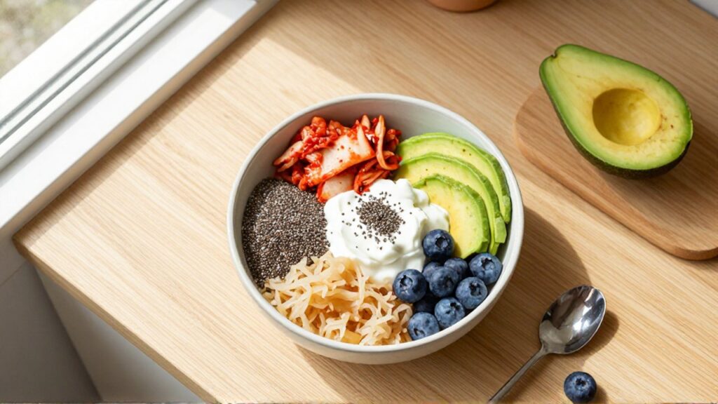 Cuenco de cerámica con yogur griego