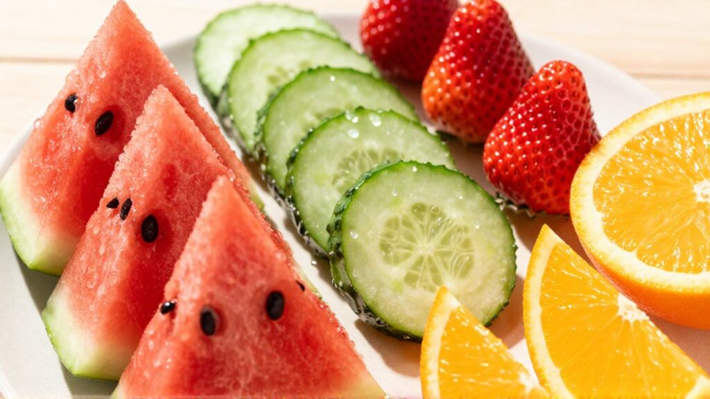 Variedad de frutas frescas como sandía